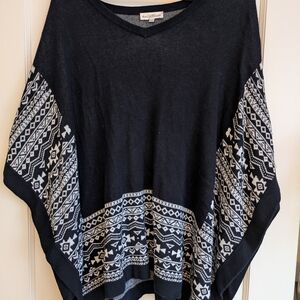 Black and White Patterned Poncho Sweater